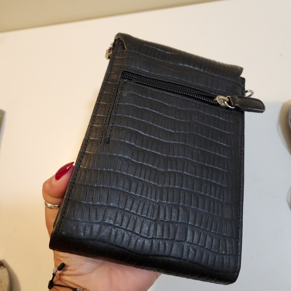 Londgoon Leather Black Crocodile Pattern Crossbody Cards Holder  Bag - Picture 3 of 13